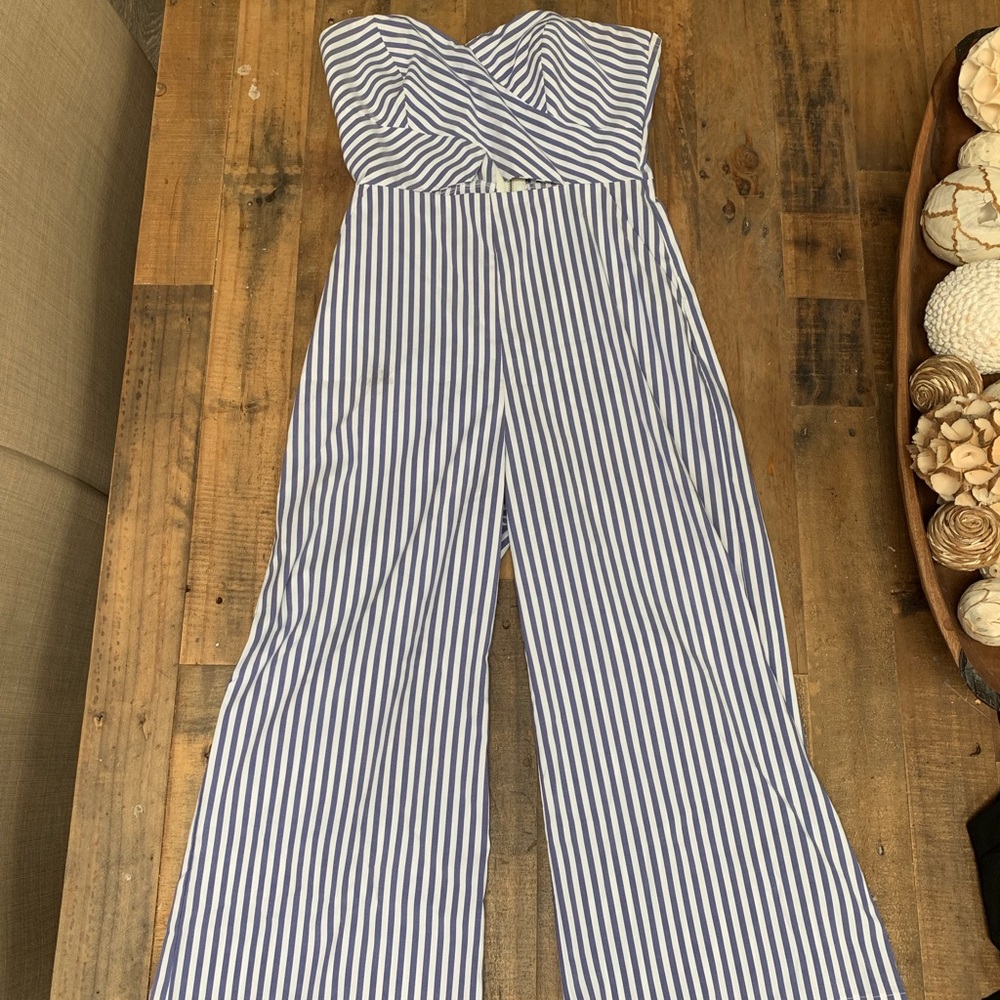 Blue and white striped romper